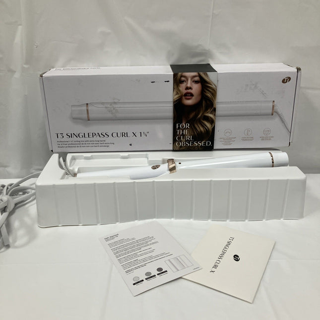 T3 SinglePass Curl X 1 1/4" 1.25" Extra Long Barrel Curling Iron White - Long Island Liquidation
