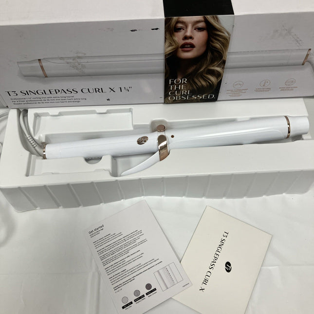 T3 SinglePass Curl X 1 1/4" 1.25" Extra Long Barrel Curling Iron White - Long Island Liquidation