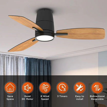 TALOYA 42 - in Integrated LED Flush Mount Black with (3) Blades Remote Included - Long Island Liquidation