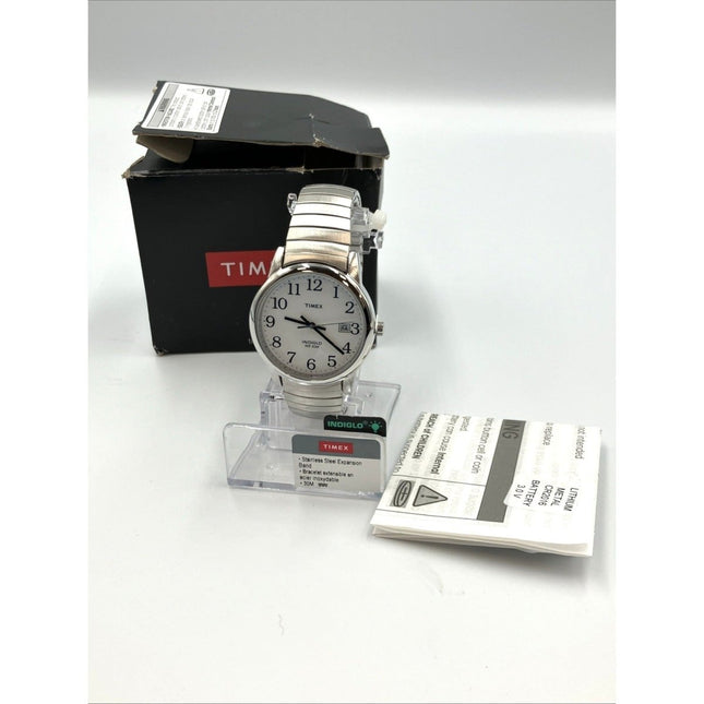 Timex Mens Watch Indiglo Date Stainless Steel Expansion Band WR 30M T2H451 Box - Long Island Liquidation