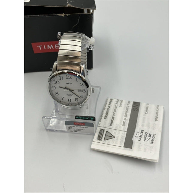 Timex Mens Watch Indiglo Date Stainless Steel Expansion Band WR 30M T2H451 Box - Long Island Liquidation
