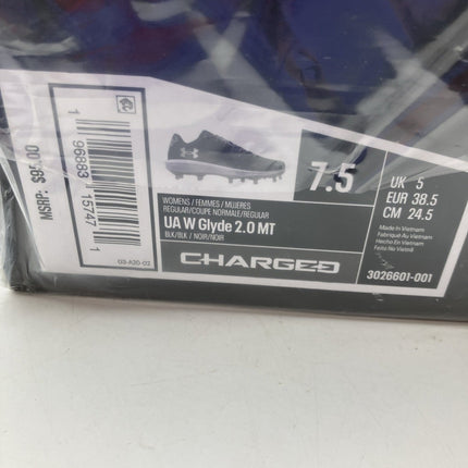 Under Armour Glyde 2 MT 3026601 - 001 Women's 7.5 Black Silver Softball Cleats DWA346 - Long Island Liquidation