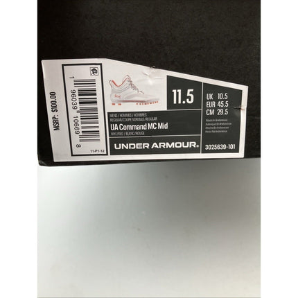 Under Armour UA Command MC Mid Lacrosse Cleats White/Red Men’s 11.5 **NEW** - Long Island Liquidation