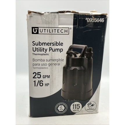 Utilitech 25 GPM 1/6 HP 115V Submersible Utility Pump Thermoplastic 0955646 - Long Island Liquidation