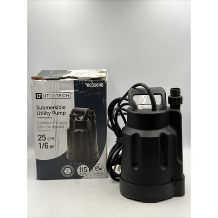 Utilitech 25 GPM 1/6 HP 115V Submersible Utility Pump Thermoplastic 0955646 - Long Island Liquidation