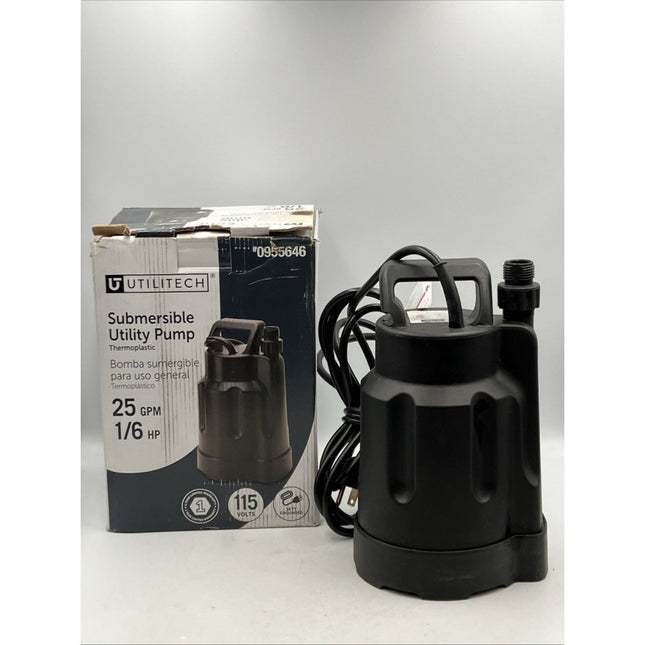 Utilitech 25 GPM 1/6 HP 115V Submersible Utility Pump Thermoplastic 0955646 - Long Island Liquidation