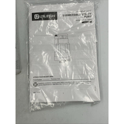 Utilitech 25 GPM 1/6 HP 115V Submersible Utility Pump Thermoplastic 0955646 - Long Island Liquidation