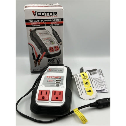 VECTOR 500 Watt Power Inverter, Dual Power Inverter, Two USB Charging Ports - Long Island Liquidation