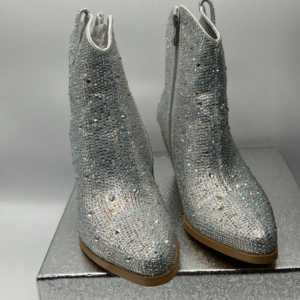 Women's Rhinestone Cowboy Boots Size 7.5 Glitter Chunky Heel Cowgirl Ankle Boots - Long Island Liquidation
